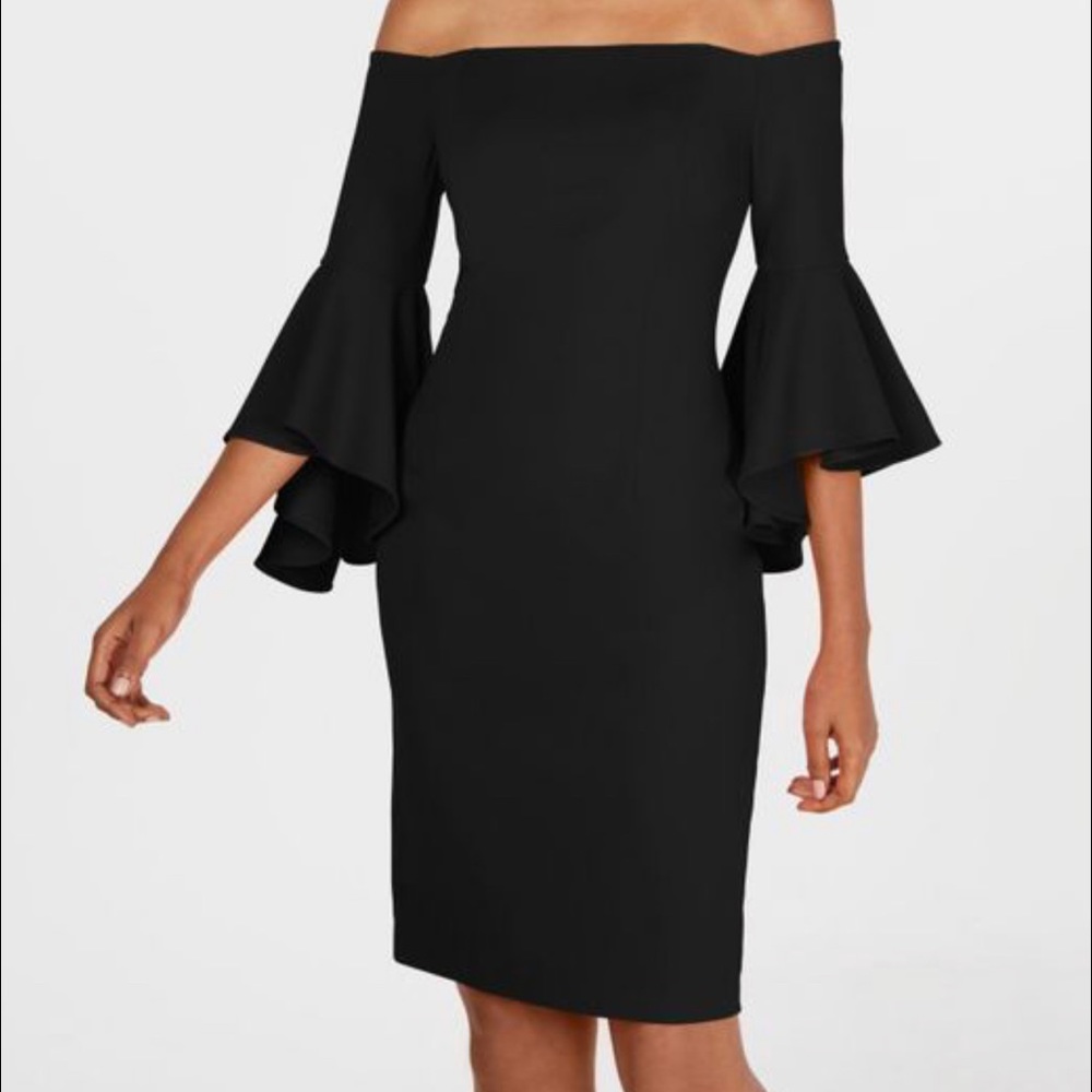 COPY - Calvin Klein worn once Women's Size 12 Black Off-the-shoulder Sheath D…